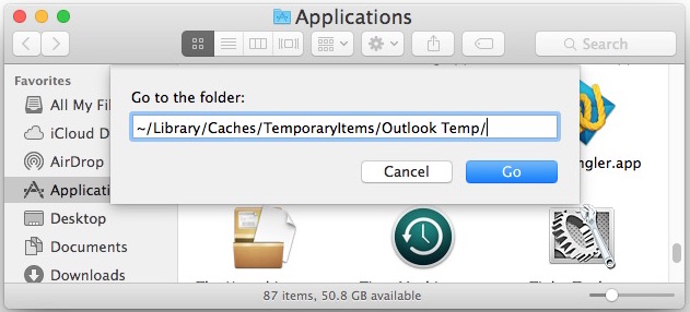 searching for outlook 2016 on a mac